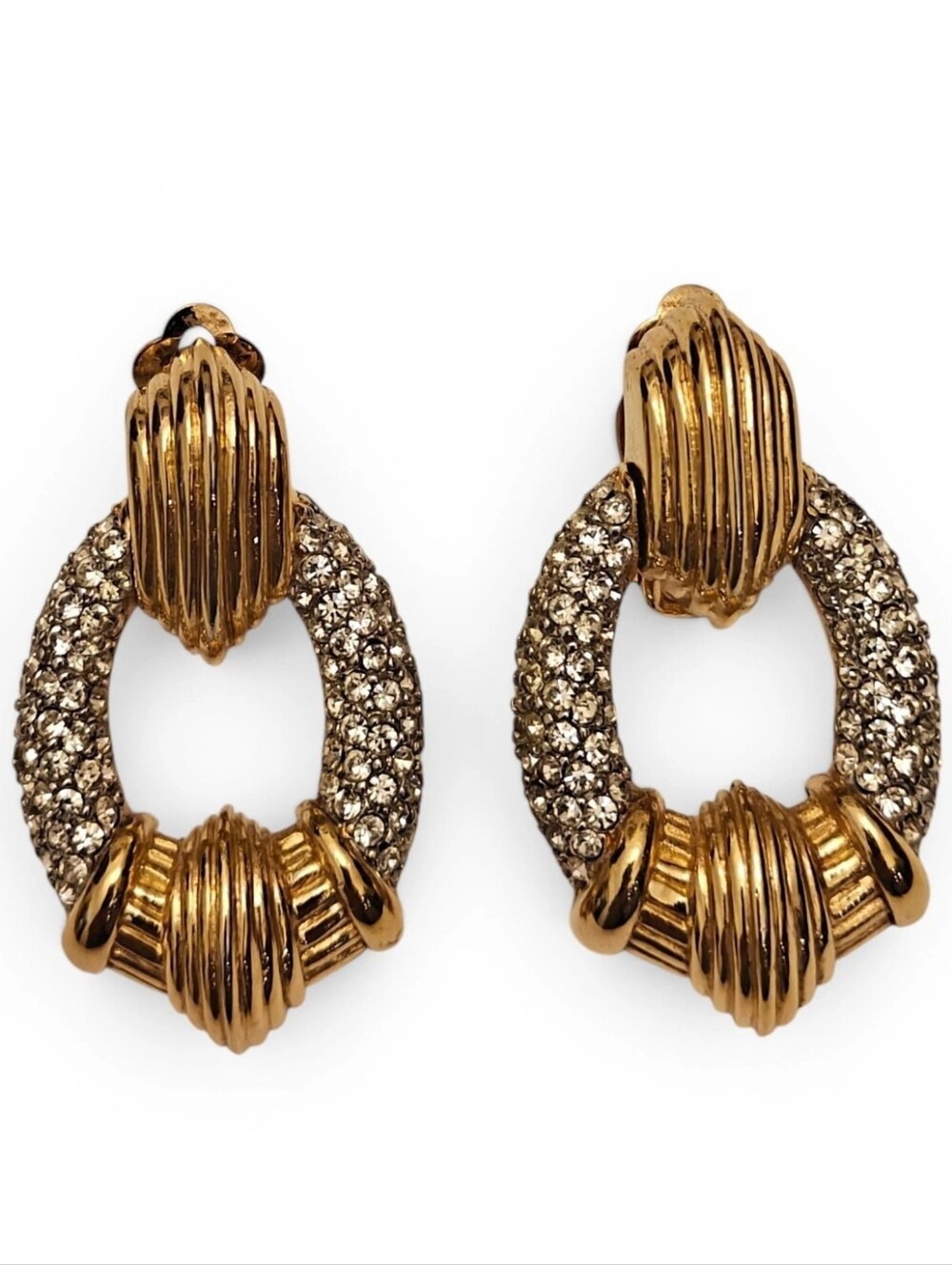 Gorgeous Ciner Door Knocker Earrings Pave Austrian Crystals Yellow Gold Plated